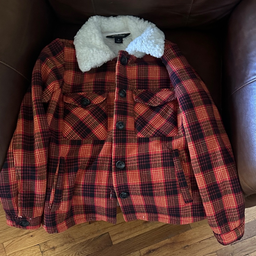 Jou Jou Red and Black Plaid Jean Jacket